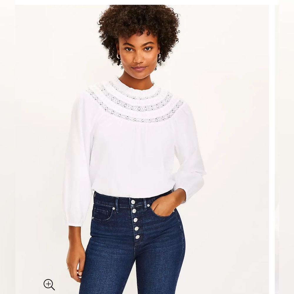 NWT Loft Smocked Lace Yoke Top